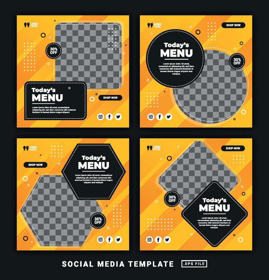 flyer of social media postsjabloon. social media postsjabloon voor restaurants vector