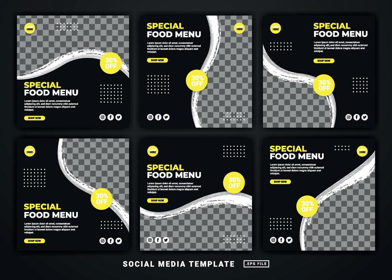 flyer of social media postsjabloon. social media postsjabloon voor restaurants vector