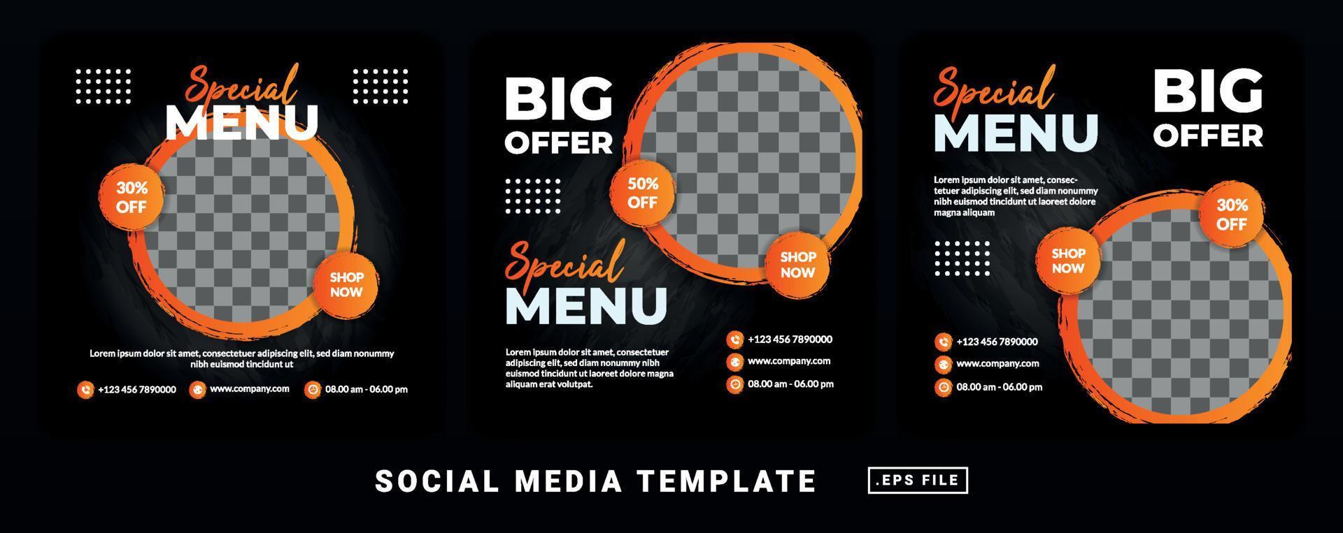 flyer of social media post-thema restaurant eten menusjabloon vector