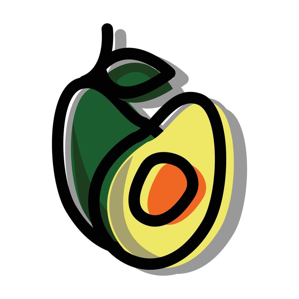 hele en gesneden avocado hand getekend cartoon kunst illustratie vector