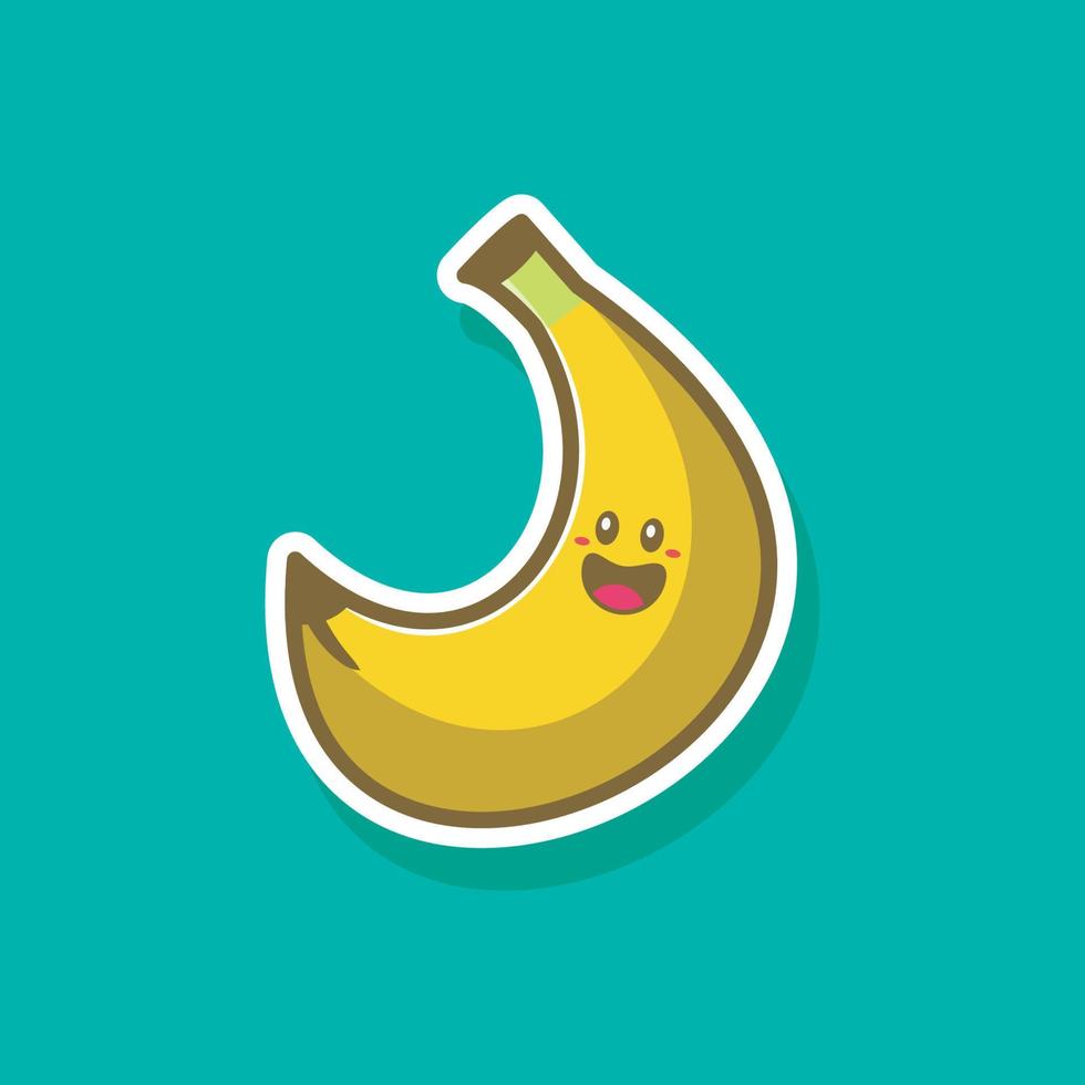 leuke cartoonillustratie, banaanfruitkarakter, eenvoudige vlakke ontwerpanimatiestickerstijl vector