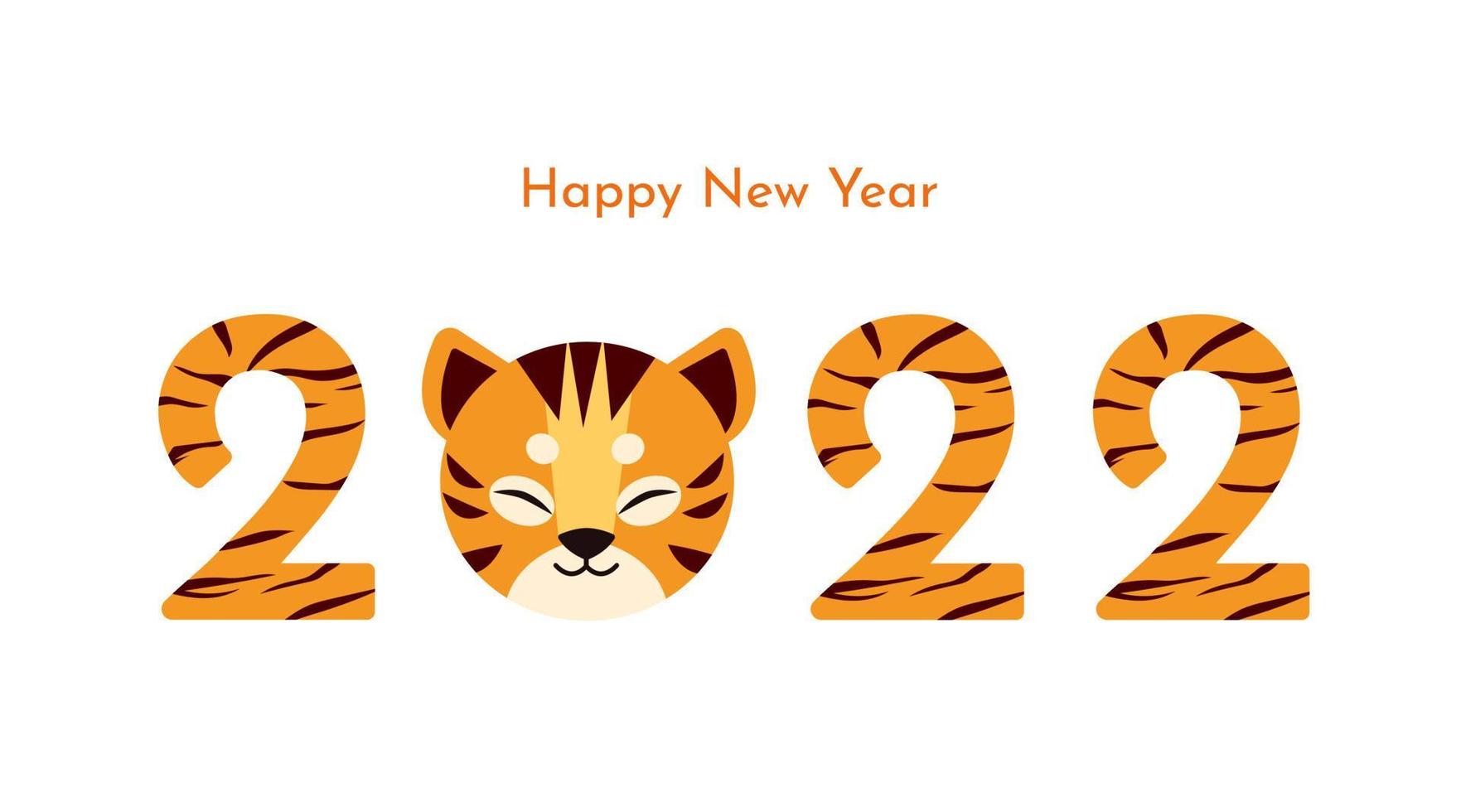 nieuwjaarsbanner 2022-nummers met schattige tijgerkop vector