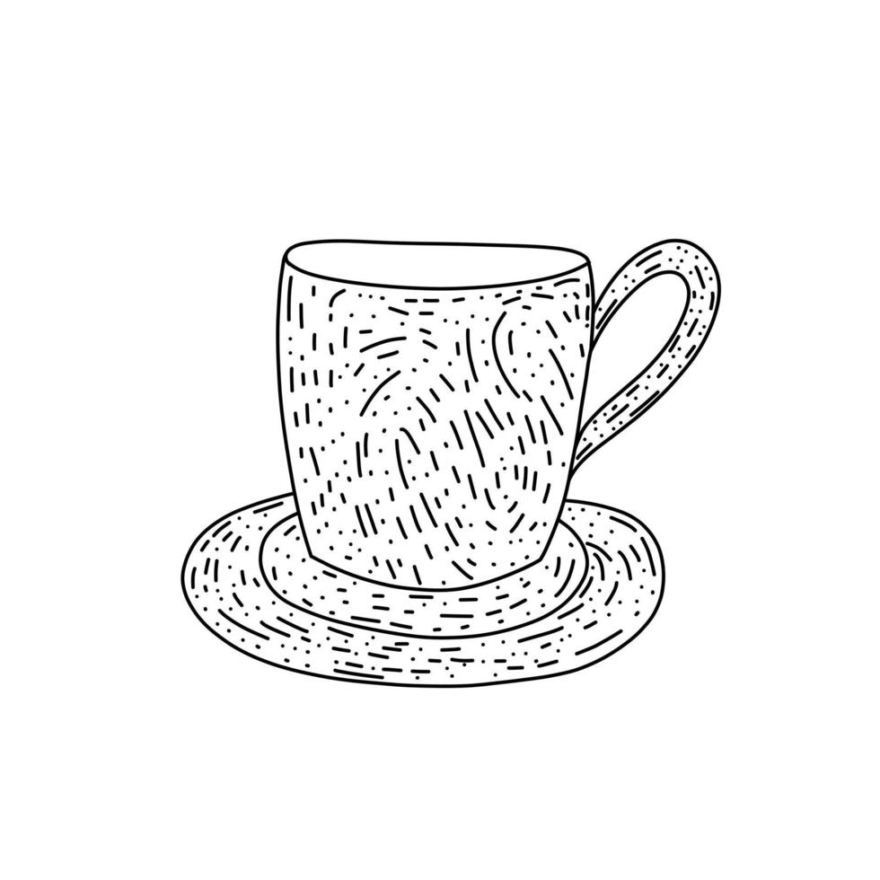 thee of koffie kopje doodle hand getrokken lijn vectorillustratie. vector