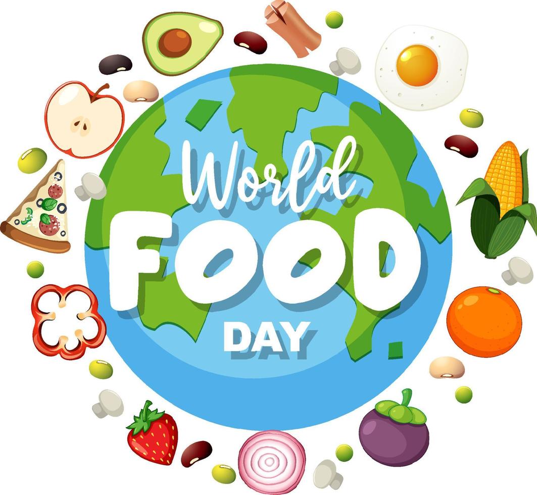 World Food Day-logo met gezonde voedselingrediënten vector