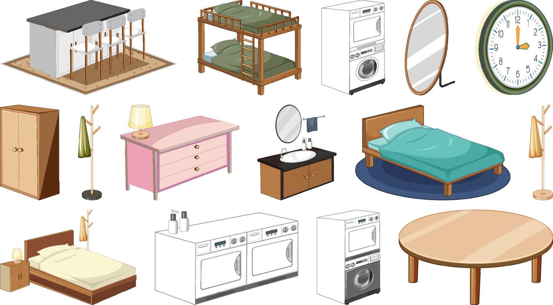 set interieurmeubels en decoraties vector