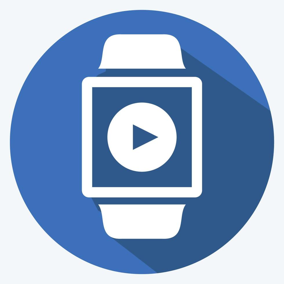 video-app-pictogram in trendy lange schaduwstijl geïsoleerd op zachte blauwe achtergrond vector