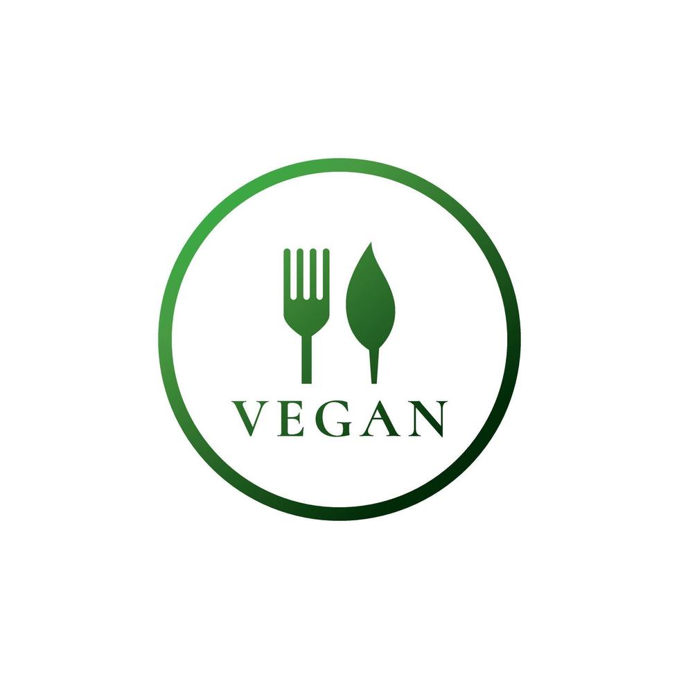 veganistisch logo-ontwerp in cirkel met blad en bestekpictogram, vegetarische dag. vector