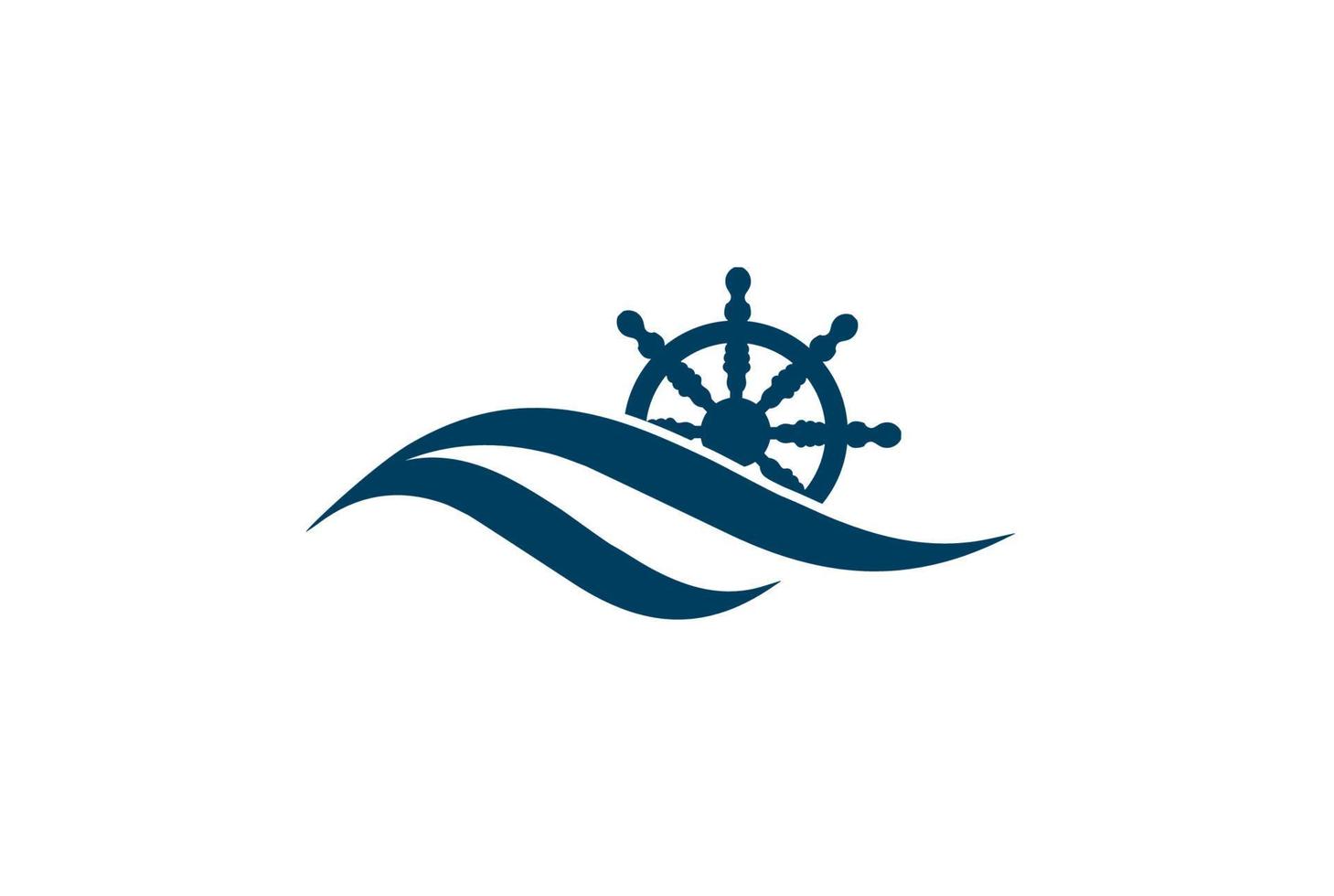 watergolf zee oceaan met stuurwiel voor nautisch zeevervoer logo ontwerp vector