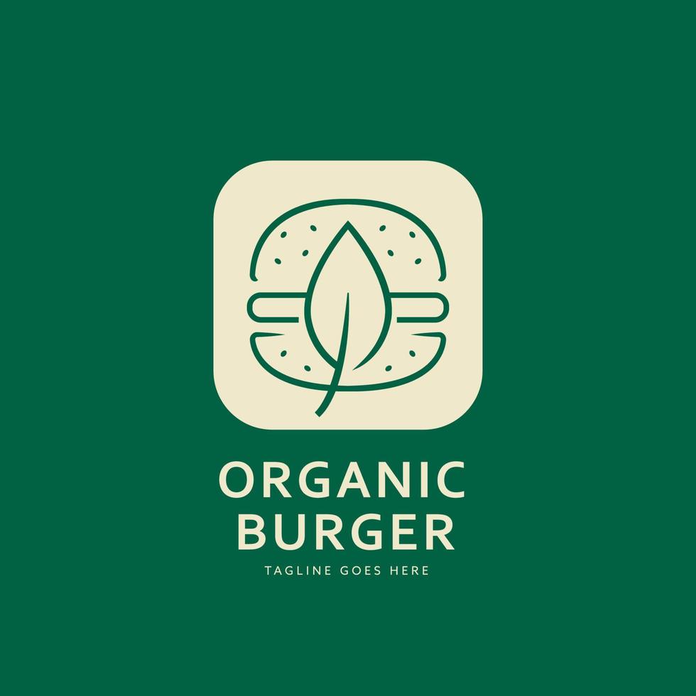 biologisch veganistisch burger-logo, plantaardig hamburger-logo pictogram symbool monoline-stijl vector