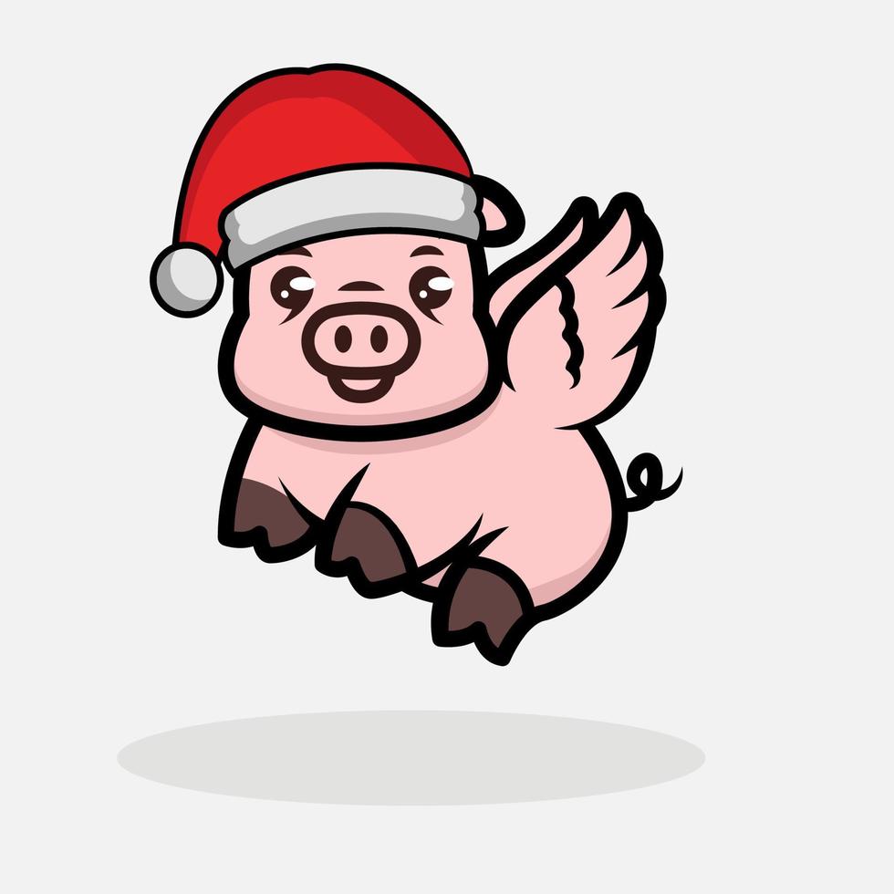 schattige kerst varken mascotte ontwerp illustratie vector