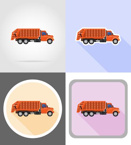 vrachtwagen verwijderen vuilnis plat pictogrammen vector illustratie