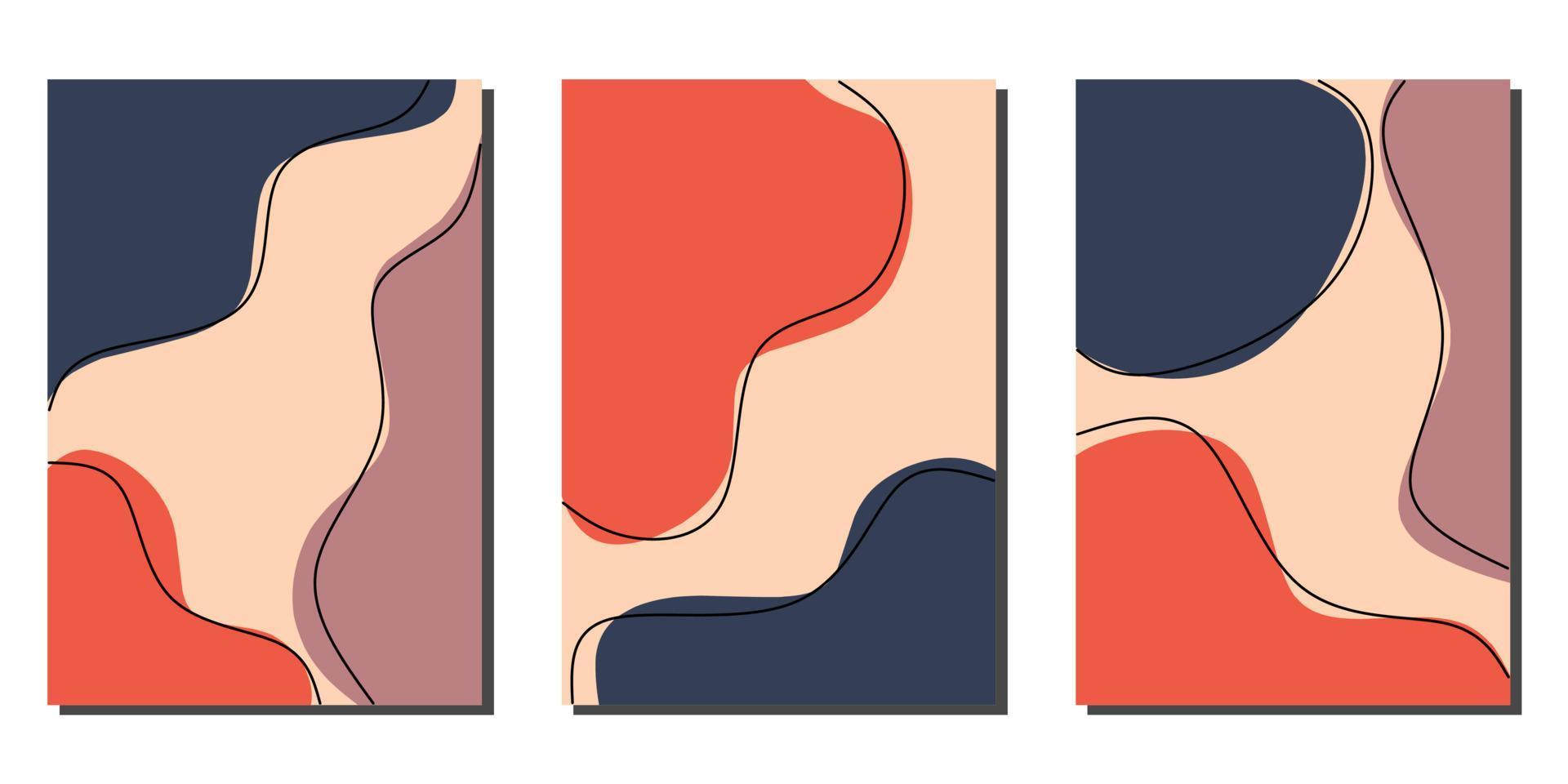 set van abstracte achtergronden met organische vormen en hand tekenen lijn in pastelkleuren. moderne en minimale ontwerpsjablonen voor merkomslag. vector