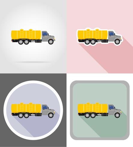 vrachtwagen met tank voor het vervoer van vloeistoffen plat pictogrammen vector illustratie