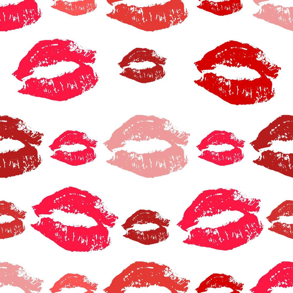 realistisch sexy lippen naadloos patroon. rode en roze lippenstift kus. vectorillustratie van lippentekens voor etiketten van cosmetische producten, schoonheidssalons, stoffen en make-upartiesten. vector