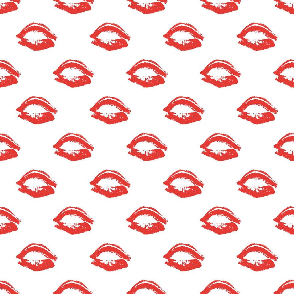 naadloze patroon rode lippenstift kus op wit. lippen wordt afgedrukt vectorillustratie. perfect voor Valentijnsdag ansichtkaart, wenskaart, textielontwerp, inpakpapier, enz. vector