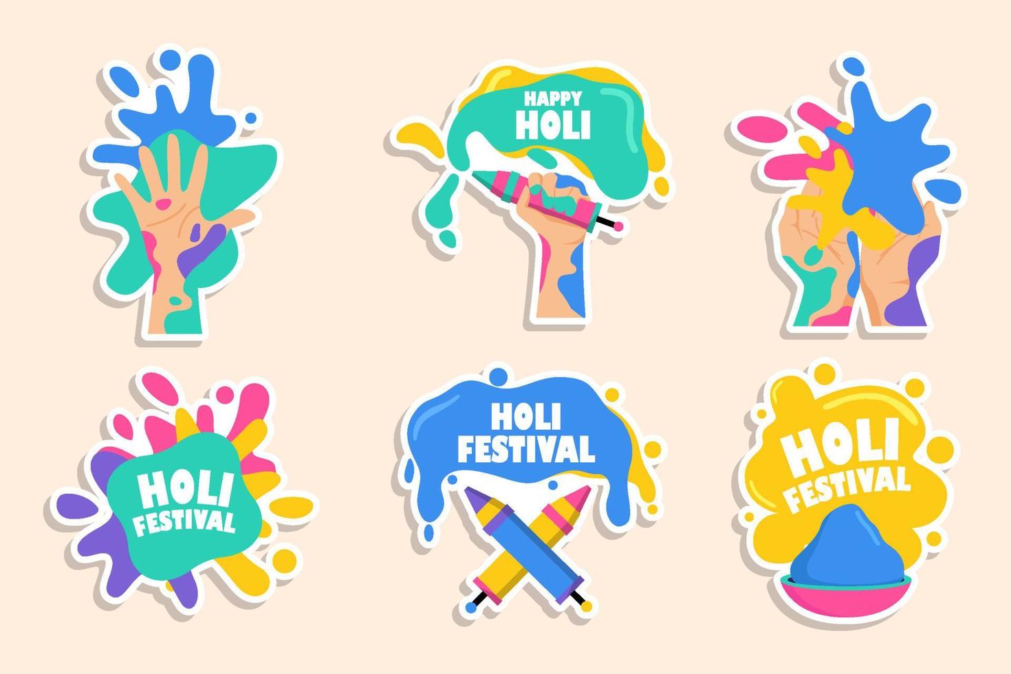 collectie sticker van holi festival vector