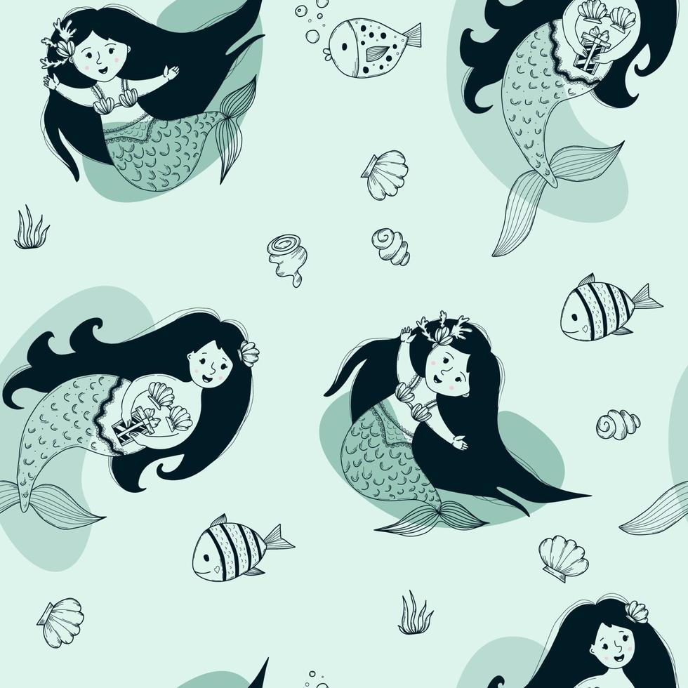naadloos patroon met schattige zeemeerminnen. vector illustratie