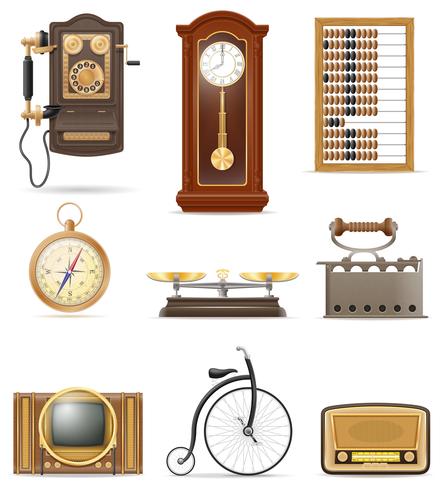 set van veel objecten retro oude vintage iconen stock vectorillustratie vector