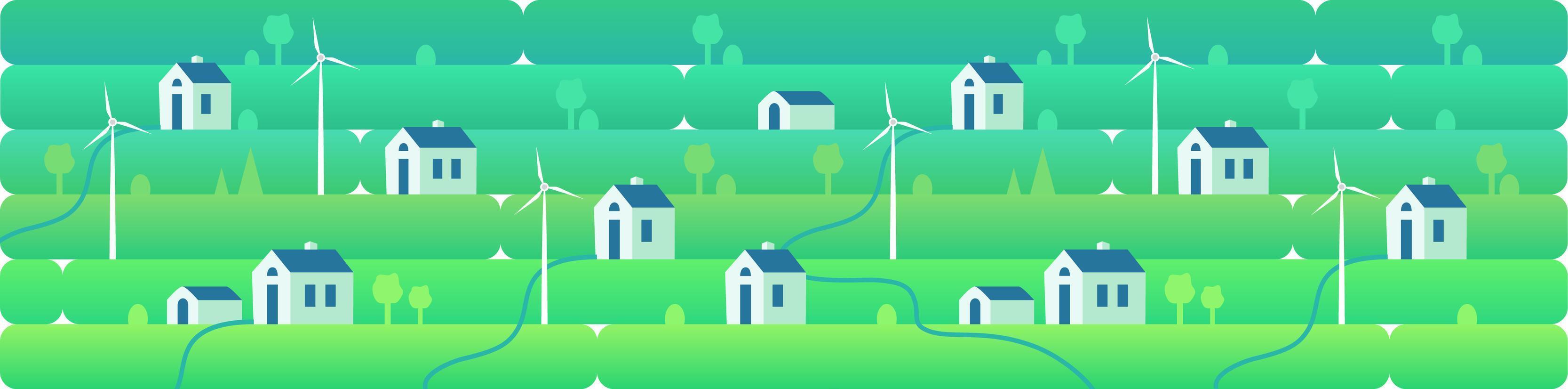 windkracht. banner windturbines. groene energie industrieel concept. vectorillustratie in vlakke stijl. windkrachtcentrale achtergrond. hernieuwbare energiebronnen vector