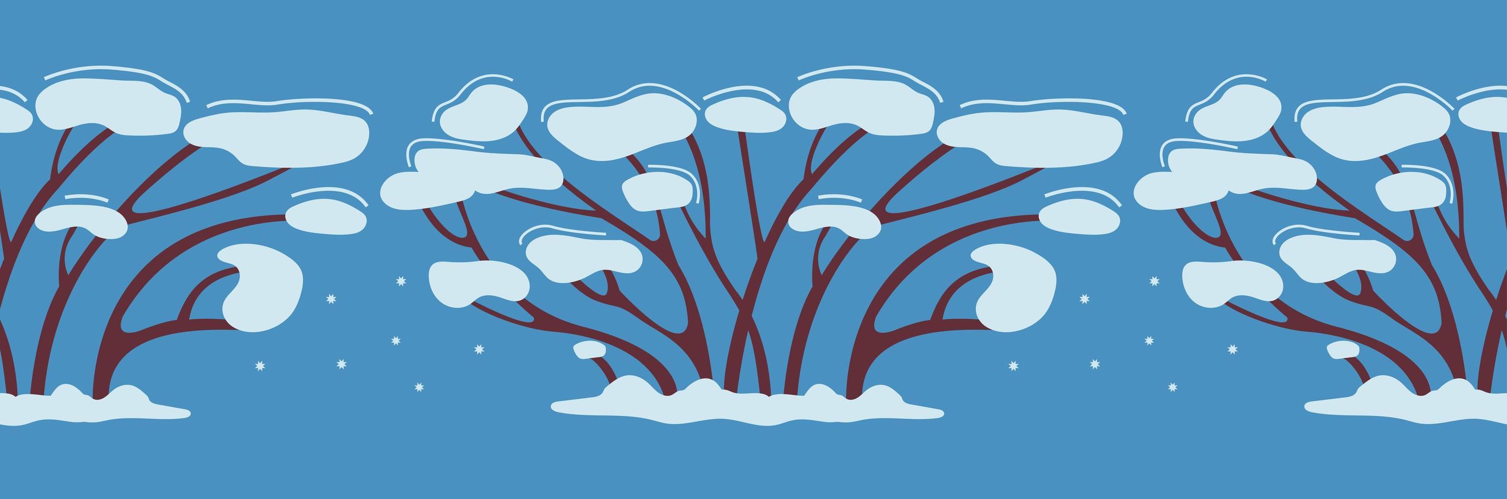 winter naadloze patroon boom of struik in de sneeuw. het groeit in de winter. decor voor nieuwjaarsontwerp. plakband ontwerp. eenvoudige vectorillustratie in vlakke stijl op blauwe achtergrond vector