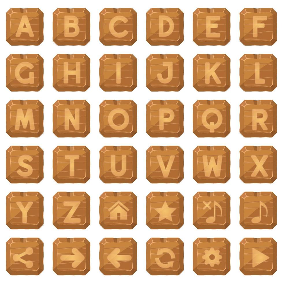 vierkante knoppen hout voor a tot z alfabet woorden spel. vector