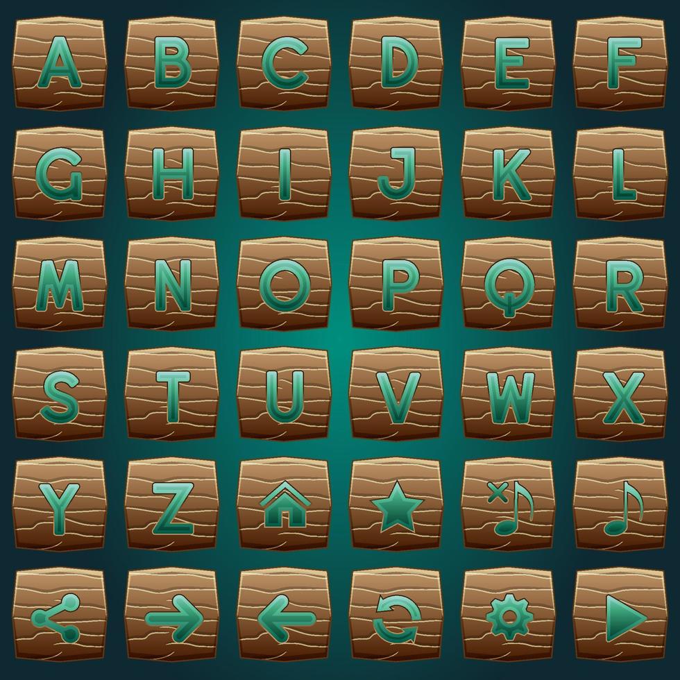 knoppen hout voor a tot z alfabet woorden spel. vector