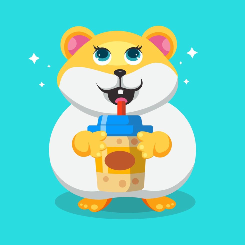 schattige hamster drinken bubble thee cartoon ontwerp illustratie vector