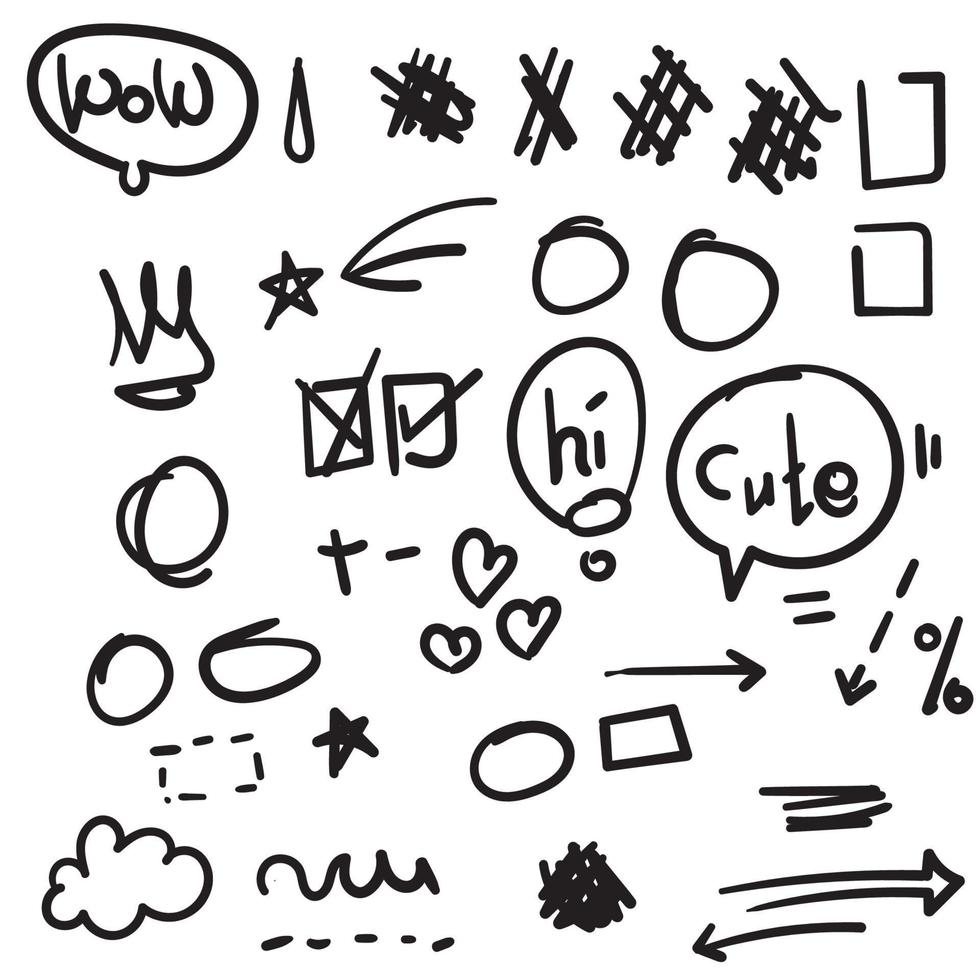 handgetekende eenvoudige tekens en pijlen. met verschillende geometrische vormen. abstracte indicatoren voor infographic element doodle vector