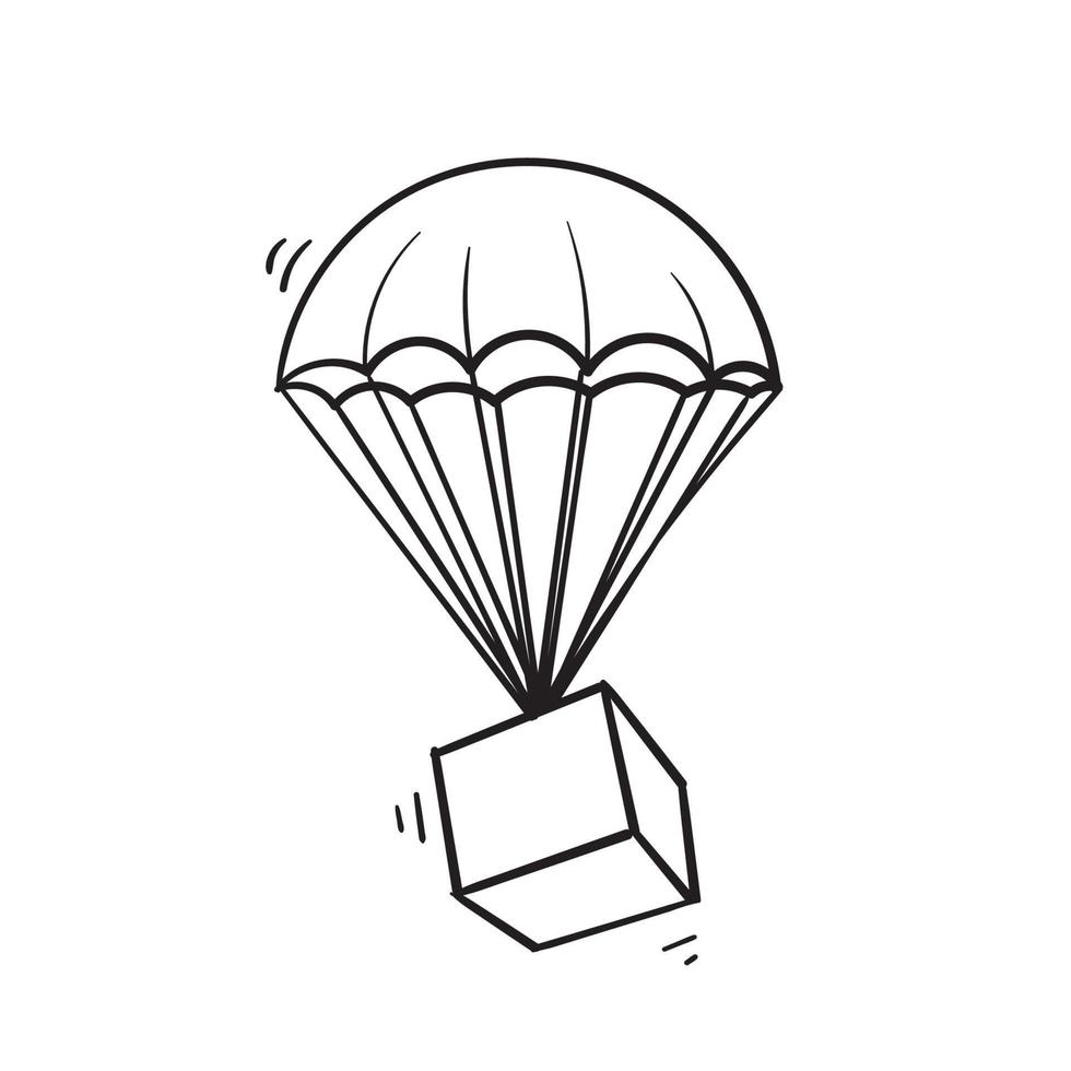 hand getrokken doodle parachute pakket illustratie pictogram geïsoleerd op wit vector