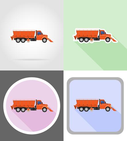 vrachtwagen opruimen sneeuw en besprenkeld op de weg plat pictogrammen vector illustratie