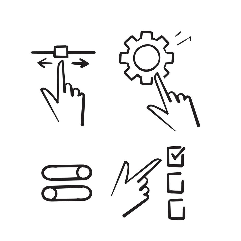 hand getrokken doodle eenvoudige set van setup en instellingen gerelateerde vector lijn iconen geïsoleerd