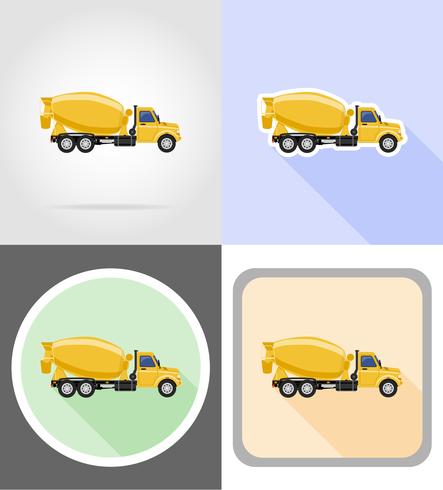 vrachtwagen betonmixer plat pictogrammen vector illustratie