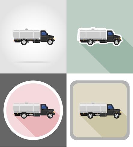 vrachtwagen met tank voor het vervoer van vloeistoffen plat pictogrammen vector illustratie