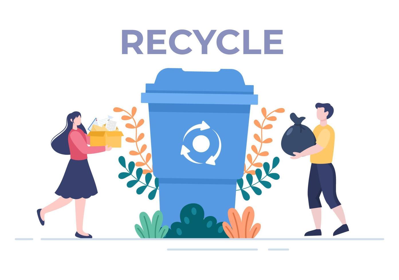 recycleproces met organisch afval, papier of plastic om de ecologische omgeving te beschermen die geschikt is voor banner, achtergrond en web in platte afbeelding vector