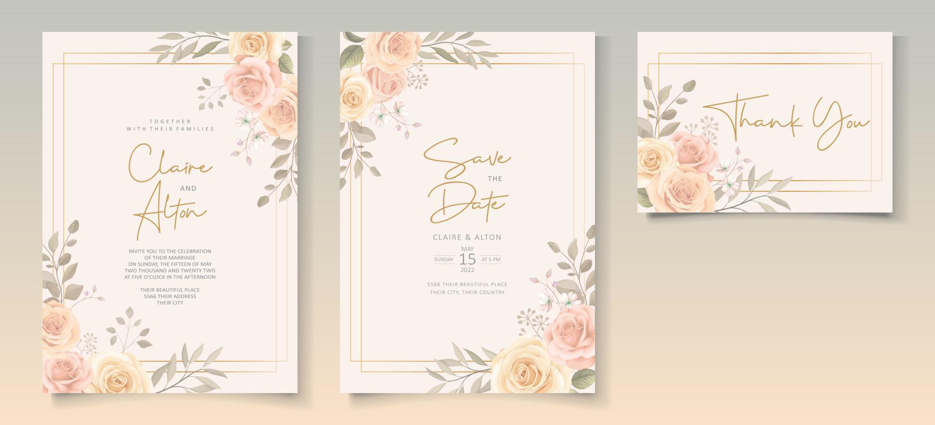 set van mooie zachte kleuren bloemen bruiloft uitnodiging sjabloon vector