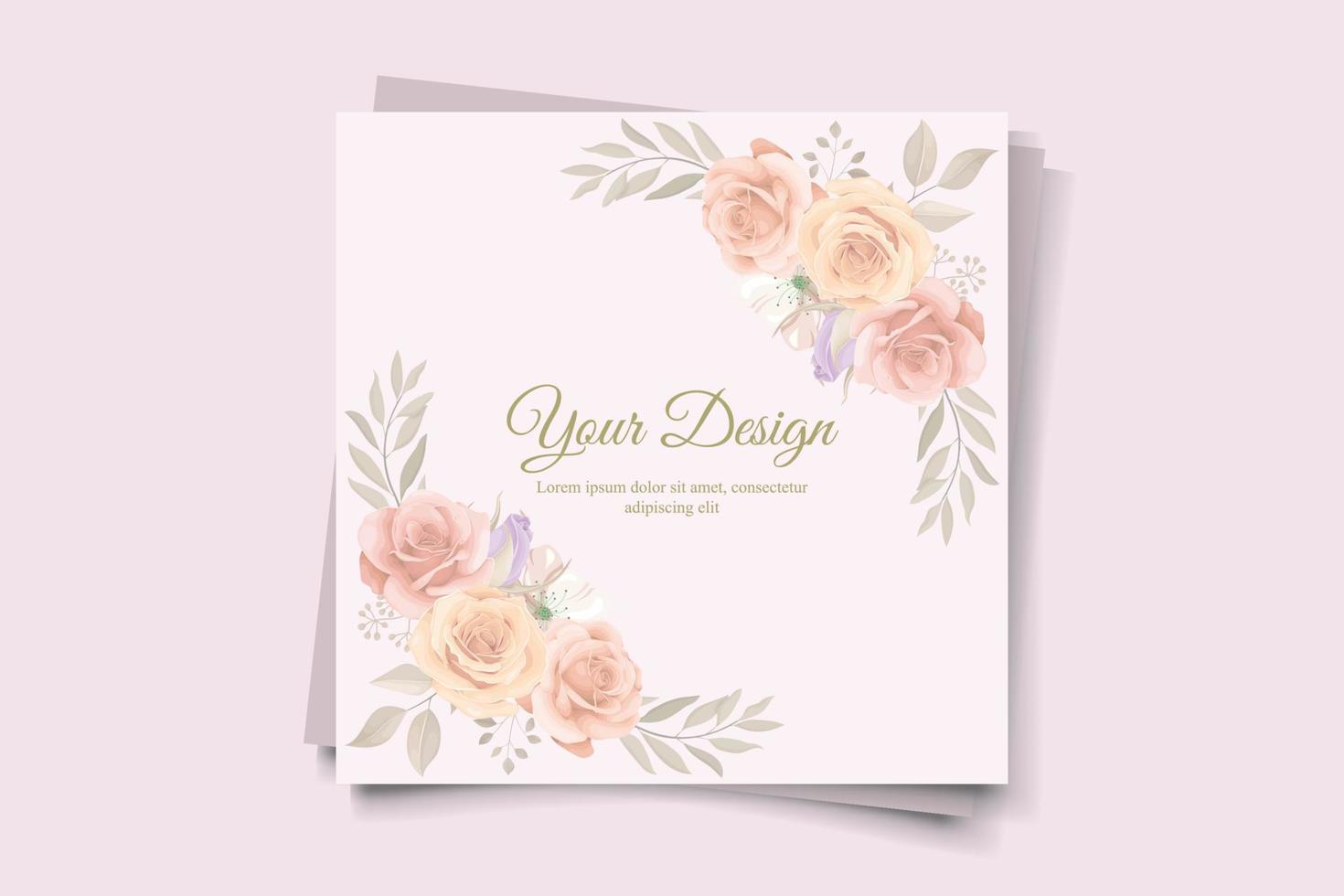 elegante huwelijksuitnodigingsjabloon met bloementhema in perzikkleur vector