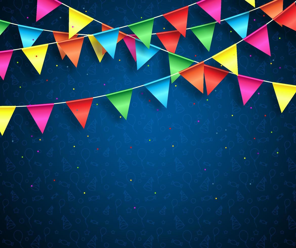 slingers achtergrondontwerp met verjaardagspatronen en kleurrijke confetti voor verjaardagsfeestje en andere vieringen. vectorillustratie. vector