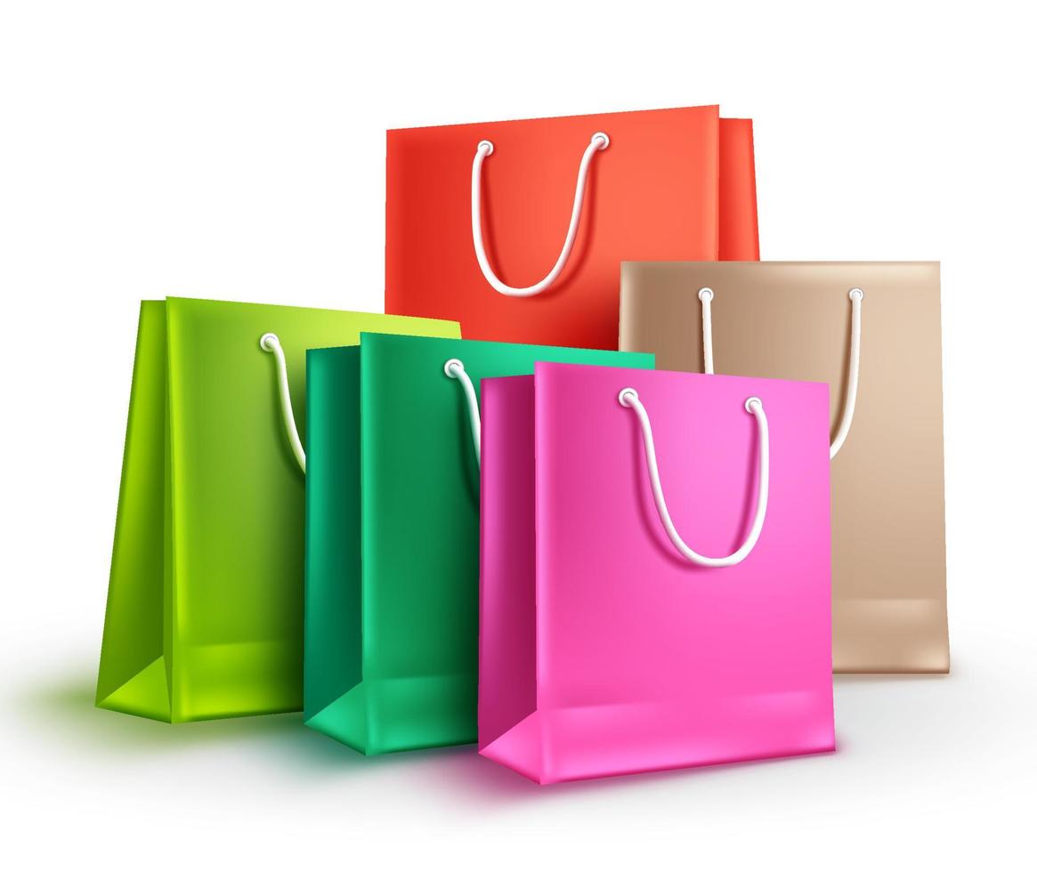 boodschappentassen geassorteerde kleuren vector illustratie. kleurrijke lege papieren zakken concept voor winkelen en winkel verkoop ontwerpelementen geïsoleerd op een witte achtergrond.