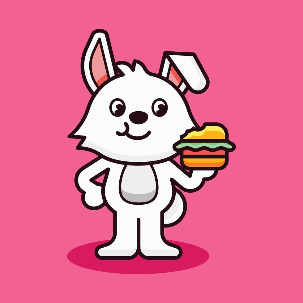 konijn eet hamburger mascotte illustratie vector