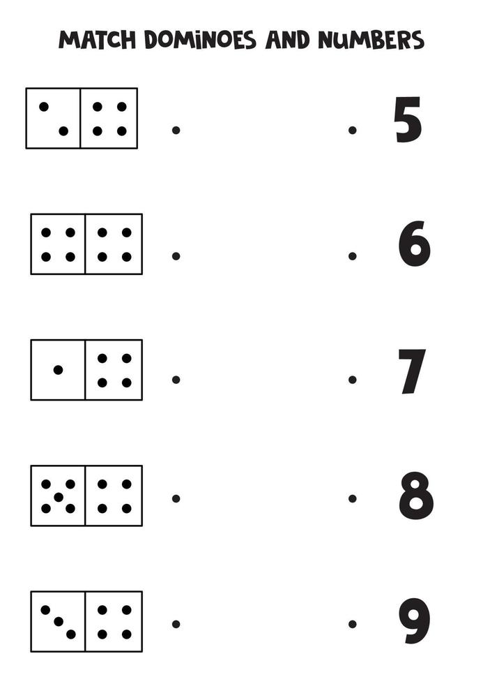 match dominostenen en getallen. wiskunde spel voor kinderen. vector