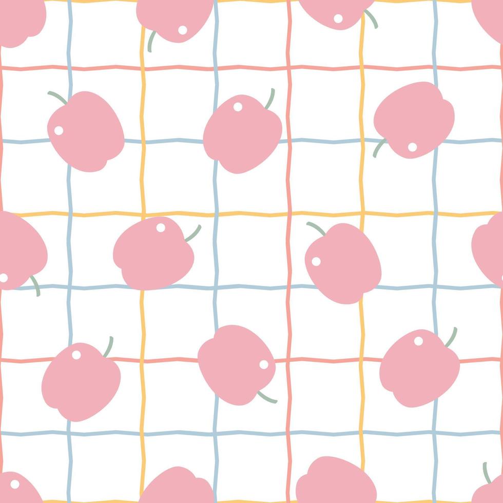 baby naadloze patroon rode appel fruit achtergrond met vierkante rasterlijnen op witte achtergrond hand getekende ontwerp in cartoon stijl gebruikt voor afdrukken, behang decoratie. vector illustratie