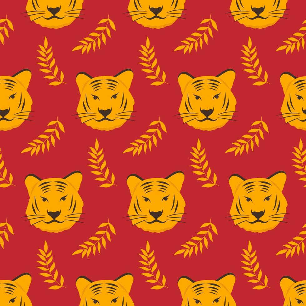 naadloos nieuwjaar Chinees tijgerpatroon met tak op rode achtergrond voor bedrukking, stof, textiel vector