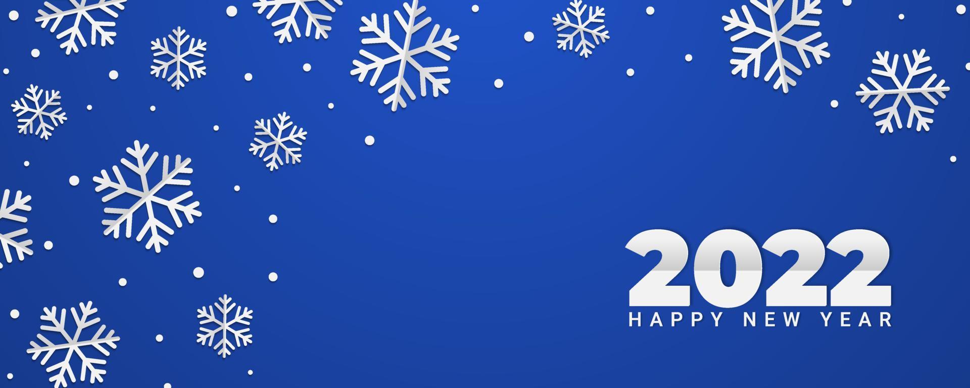 2022 gelukkig nieuwjaar achtergrond met sneeuwvlokken. winter banner illustratie op blauwe achtergrond vector