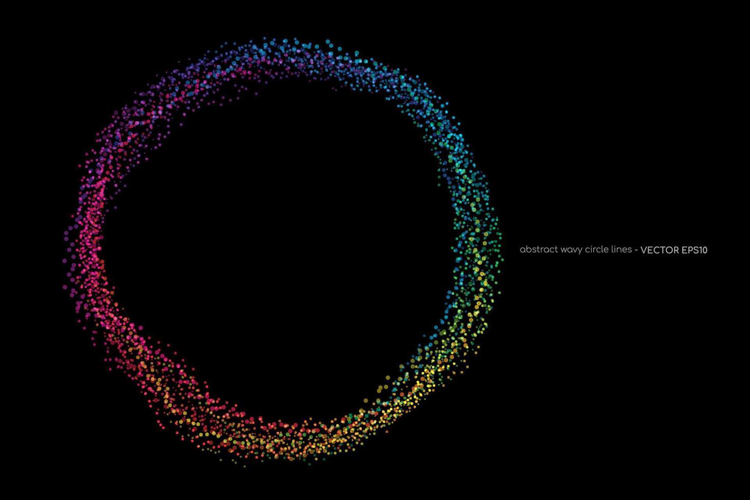 abstracte vloeibare stippen deeltjes op cirkel ring door kleurrijke spectrum lichte kleuren geïsoleerd op zwarte achtergrond vector