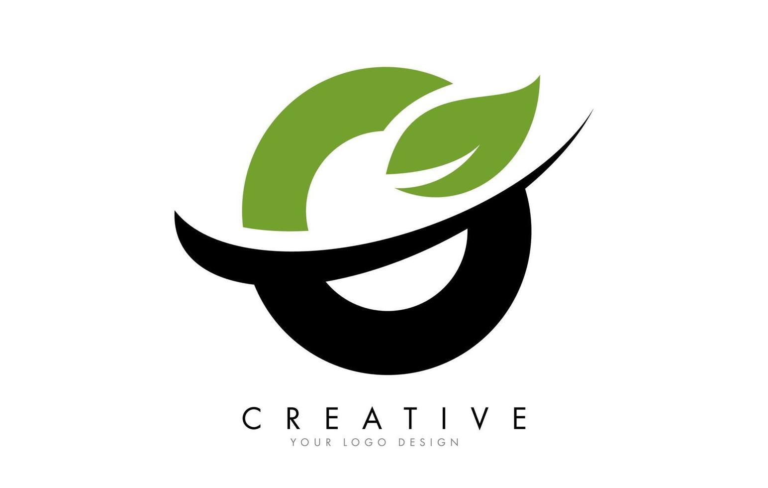 letter o met blad en creatief swoosh-logo-ontwerp. vector