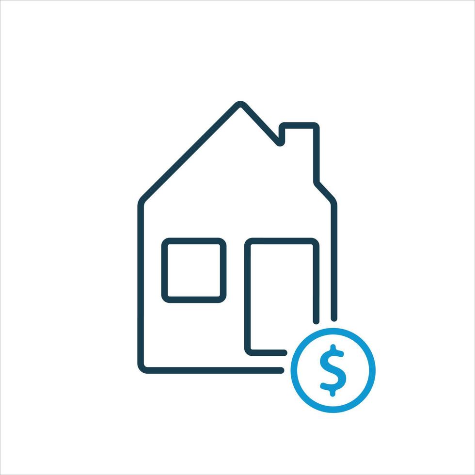 huis en dollar munt lijn icoon. hypotheek en huis lening concept. verkopen of verhuren van huis lijn icoon. vector