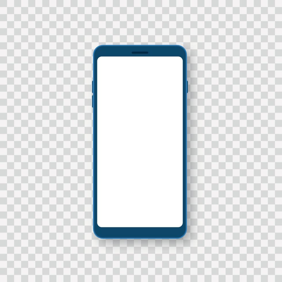 blauwe smartphone op transparante achtergrond. mobiele telefoon mockup met wit scherm. blauwe mobiele telefoon frame. vector