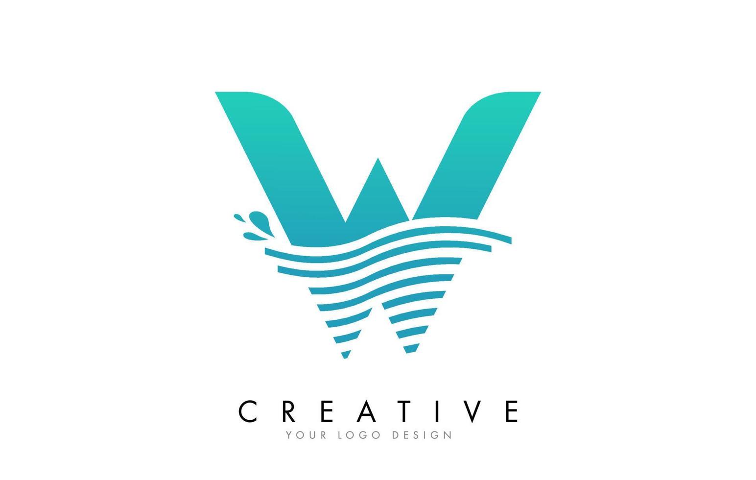 w letter logo met golven en waterdruppels ontwerp. vector