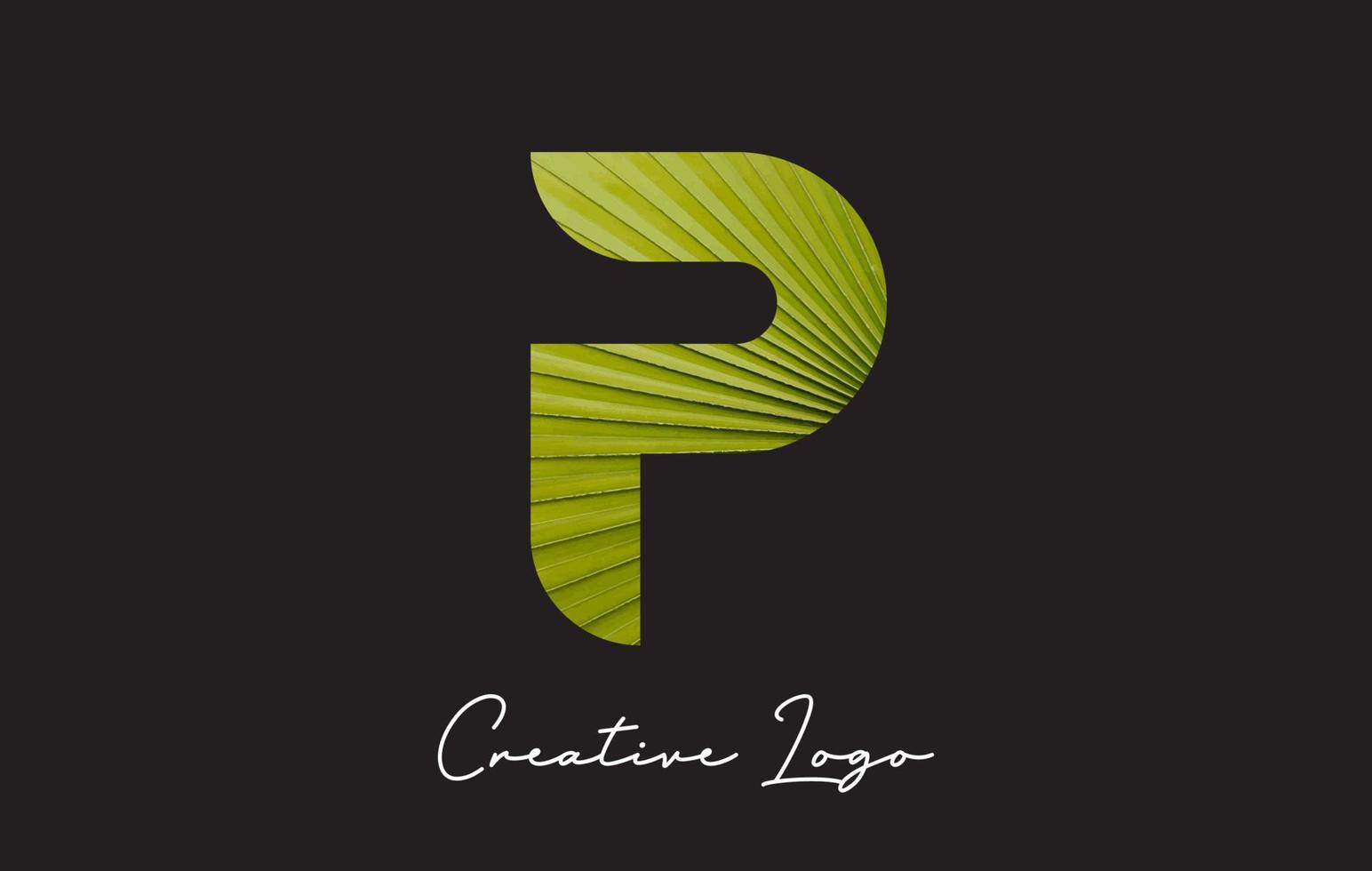 p brief logo met palmboom blad patroon ontwerp. vector