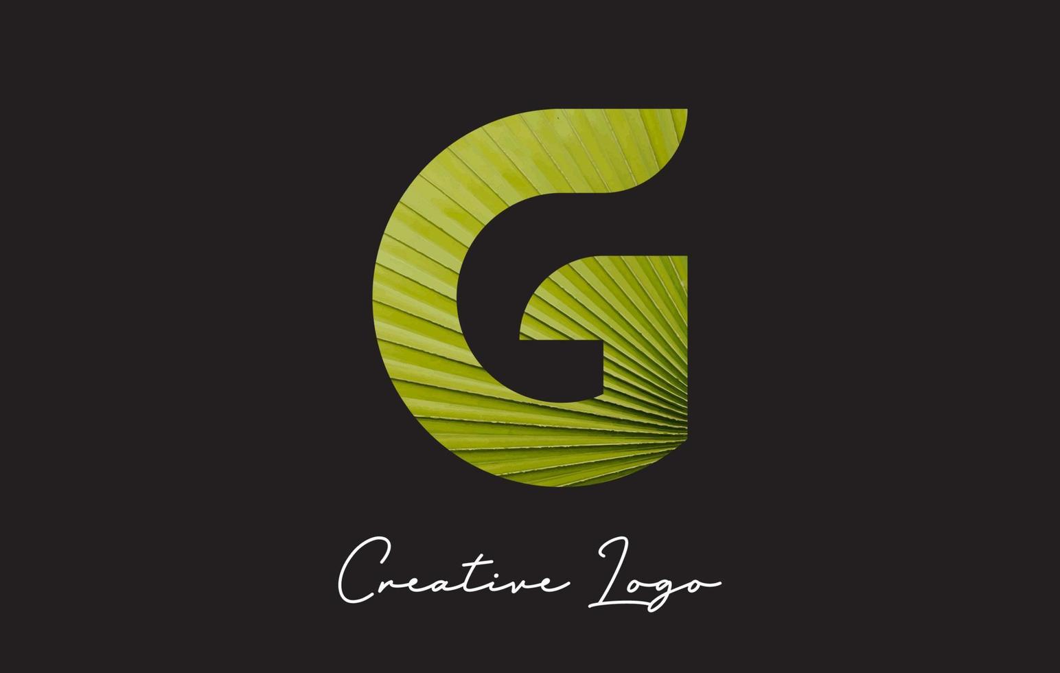 g-letterlogo met palmboombladpatroonontwerp. vector